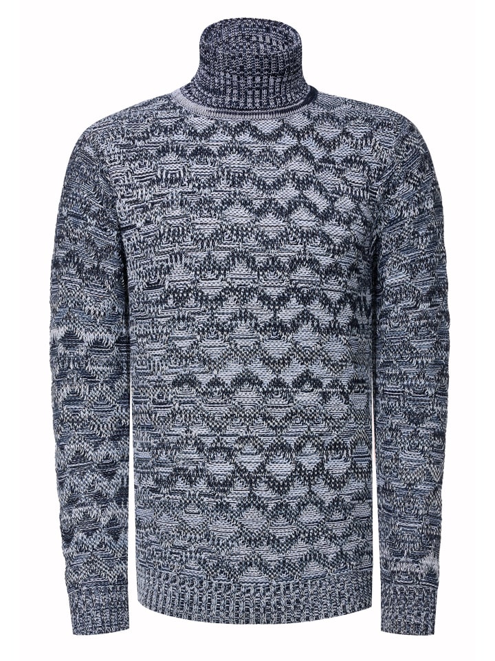 

Контрастный свитер крупной вязки с высоким воротом темно-синего цвета Rusty Neal