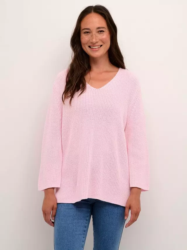 

Топ KAFFE Merian V-Neck Cropped Sleeve Knitted, цвет pink/mist