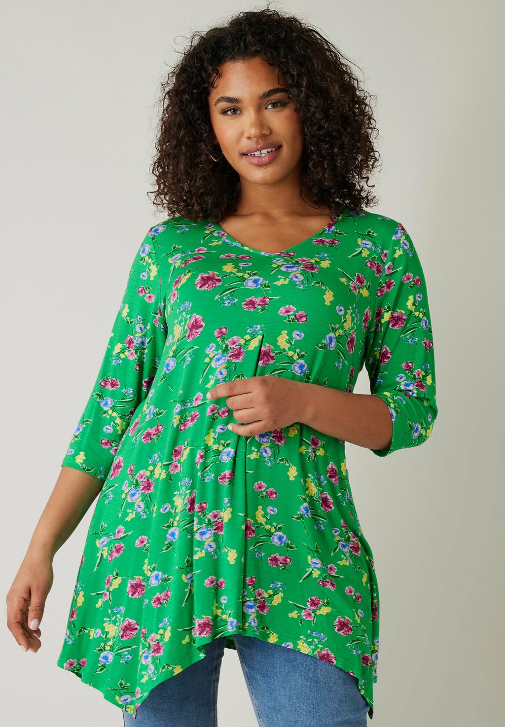 

Топ с длинными рукавами FLORAL PRINT HANKY HEM Evans, зеленый