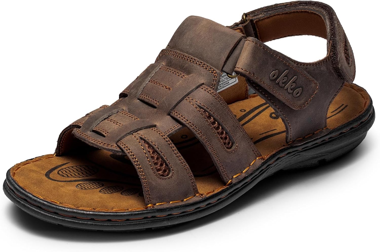 

Мужские кожаные сандалии OKKO с открытым носком, спортивные сандалии-фишеры, повседневная летняя обувь для мужчин, коричневый