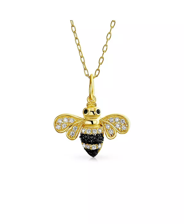 

Элегантное ожерелье с подвеской в виде пчелиной матки — черные и золотые кубические цирконии, покрытие из 14-каратного желтого золота, серебро 925 пробы Bling Jewelry, gold-tone