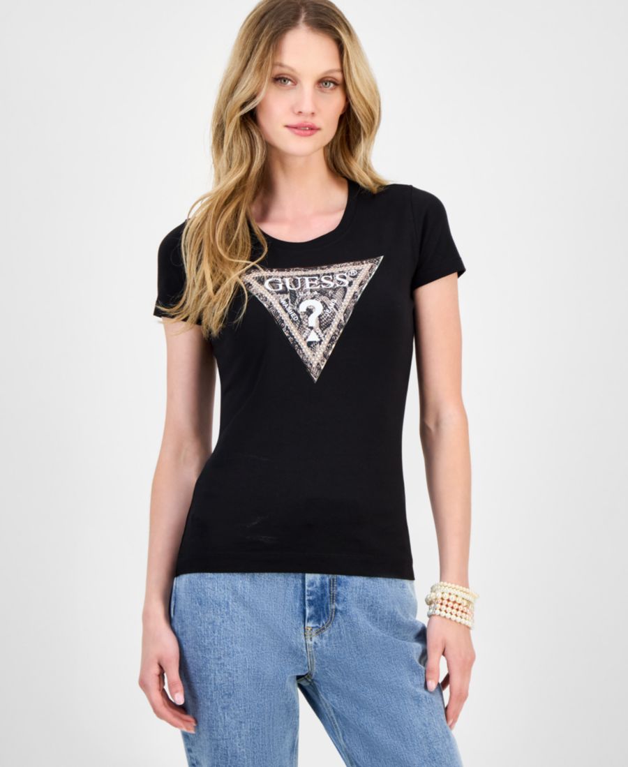 

Женская футболка с треугольным рисунком под питона GUESS, Jet Black A996