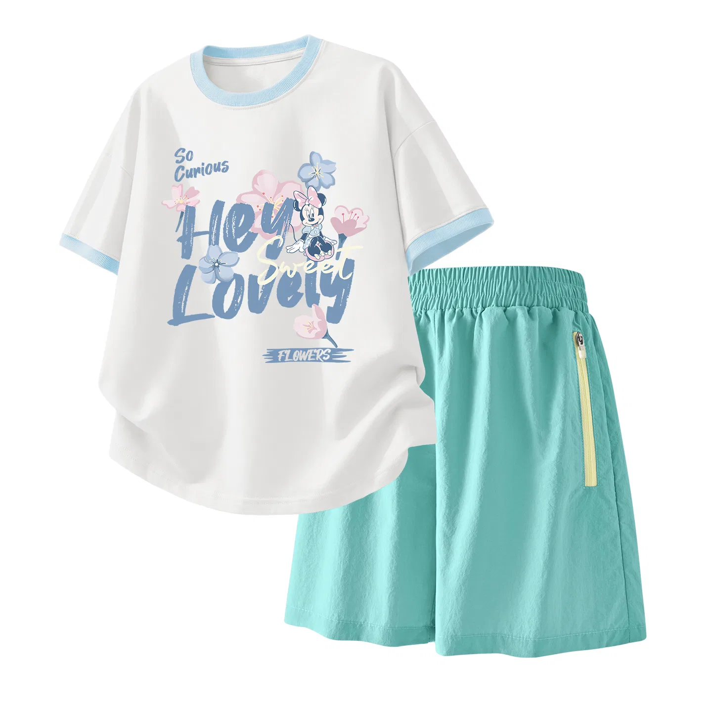 Детский спортивный костюм Casual Sportswear 2 Piece Set Disney, Di Surprise K White Red+Solid Color Mint Green — фото 3