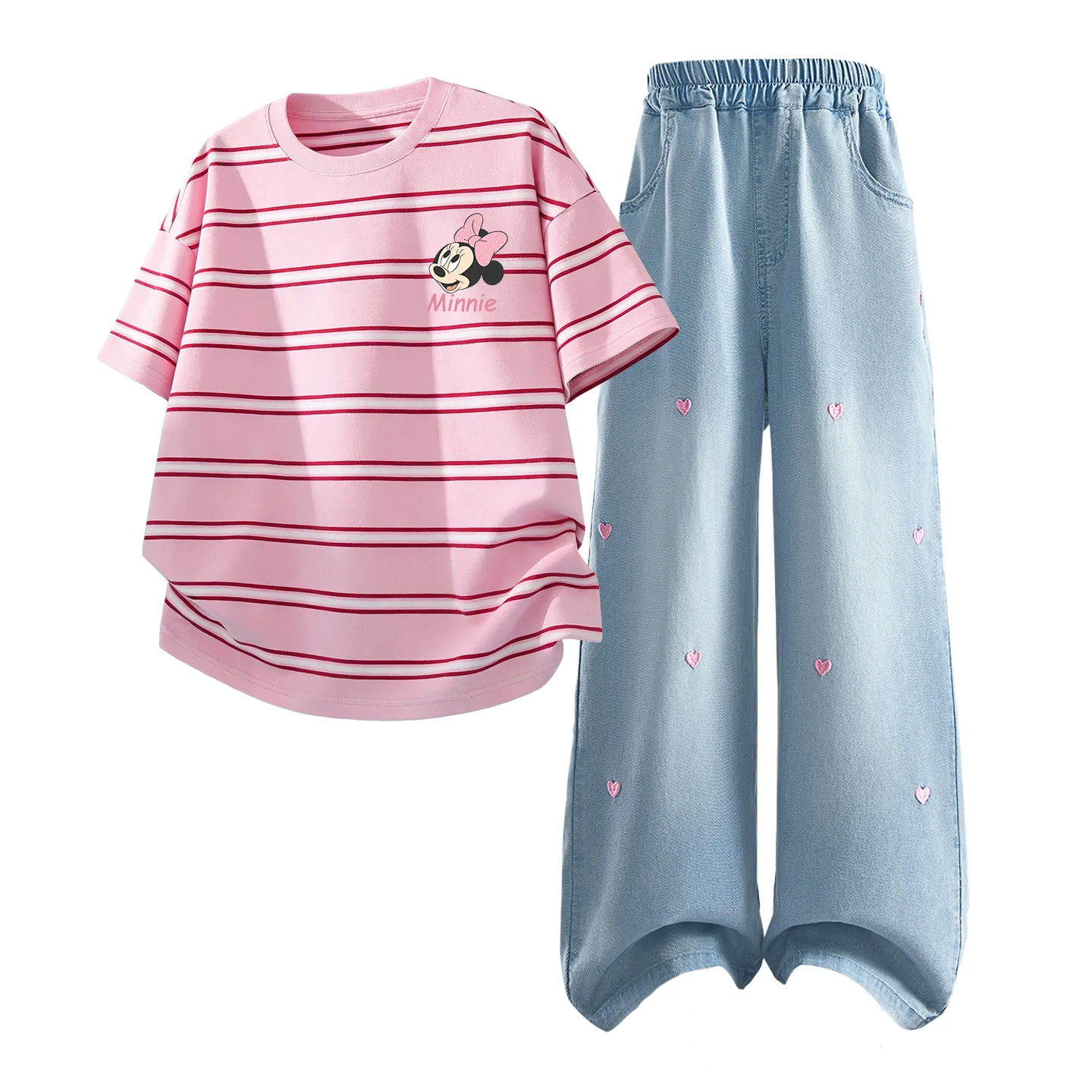 Детский спортивный комплект Casual Sportswear из 2 предметов Disney, Dazzling K Pink+Solid Color Denim Light Blue