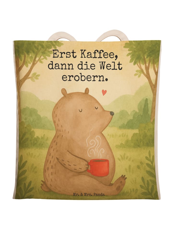 

Mr. & Mrs. Panda Сумка-шоппер с изображением медведя за кружкой кофе и надписью белого цвета