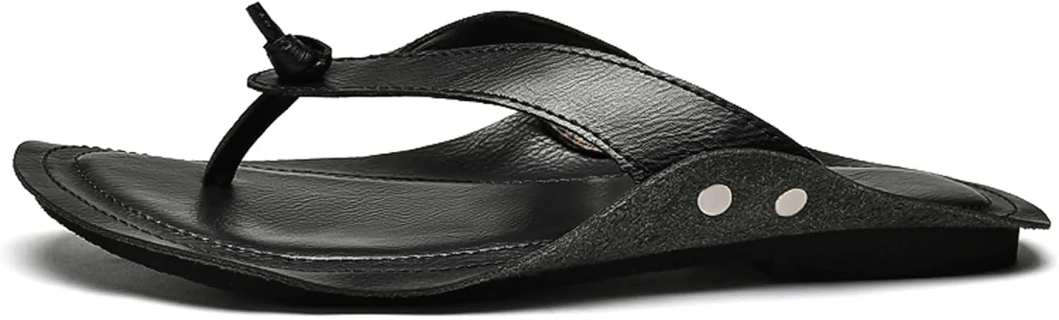 

Мужские кожаные шлепанцы летние комфортные повседневные сандалии для прогулок на открытом воздухе модные спортивные повседневные сандалии тапочки Generic, черный