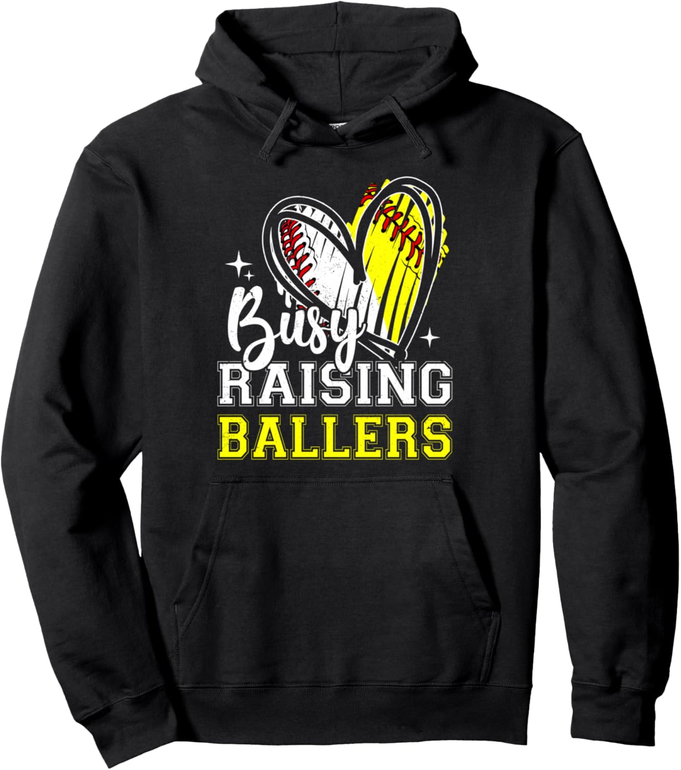 

Толстовка Busy Raising Ballers Heart Softball Baseball Mom Hoodie Ball Mom Heart Baseball Softball Mother'S Day, черный