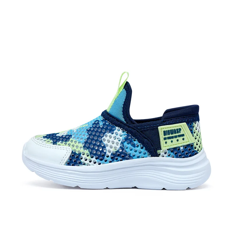Детские повседневные кроссовки low top из искусственной кожи, нескользящие, износостойкие, дышащие BIG WASP, Black Gray Summer Unlined Mesh — фото 2