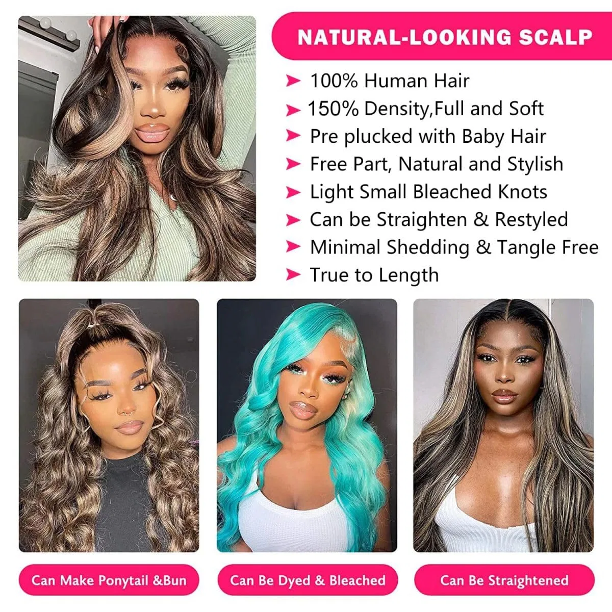 Женский парик «13x4 HD Lace Front» из натуральных волос Unipearl, Black Blonde Bw — фото 4