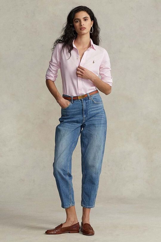 Хлопковая рубашка Polo Ralph Lauren, розовый — фото 4