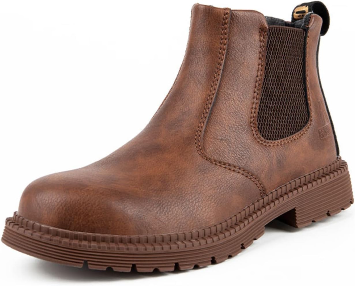 

Мужские ботинки с металлическим носком Micoklinlin, водонепроницаемые, без шнурков, для промышленного и строительного использования, коричневый