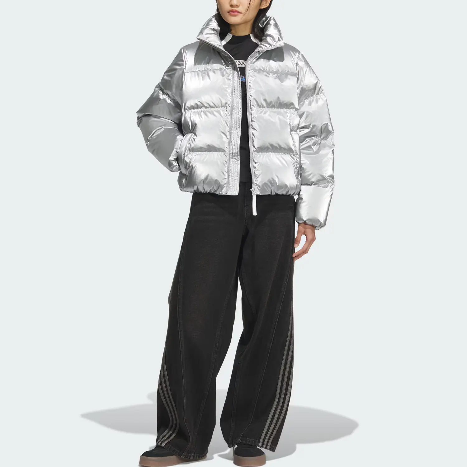 Куртка FW25 SHORT DOWN PUFF женская Adidas Originals, металлическое серебро — фото 3