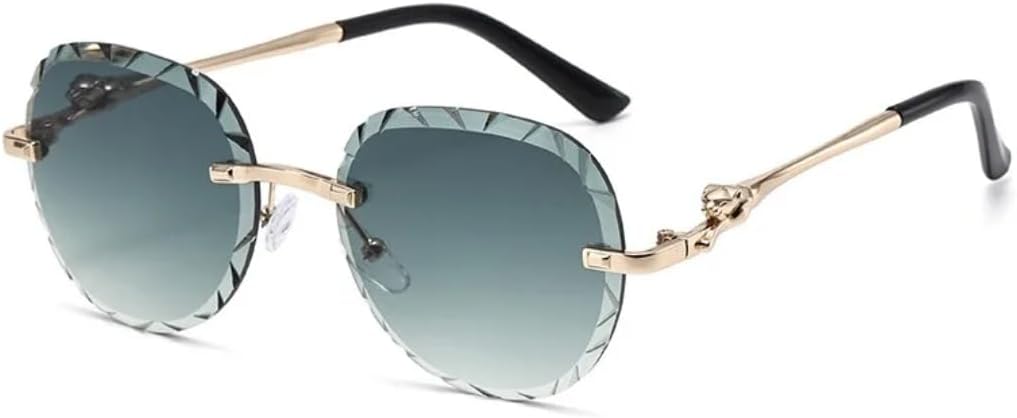 

Роскошные безрамочные круглые солнцезащитные очки для женщин с градиентным переходом цвета, с оригинальным узором в виде головы леопарда и волнами, модные мужские очки с защитой от УФ-излучения UV400 UATXTAU, Green