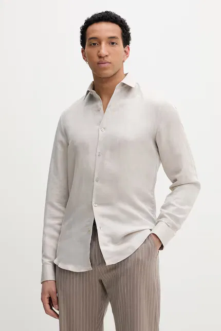 Рубашка из льна с кроем slim fit Calvin Klein, бежевый
