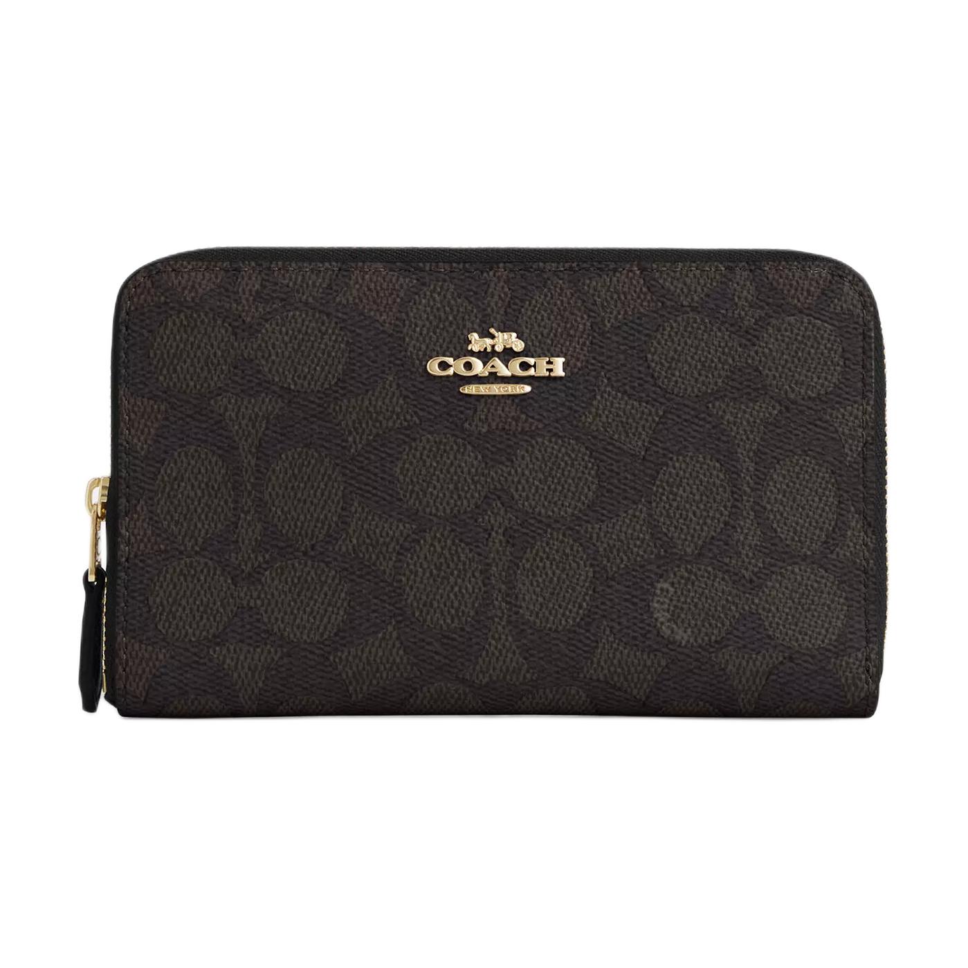 

Кошелек SignatureCanvas Coated Canvas среднего размера женский ореховое дерево и черный COACH, орех и черный