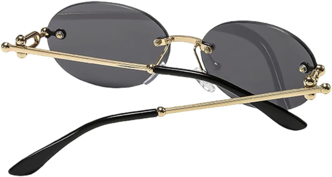 

Панк-очки овальной оправы без оправы, модные, женские и мужские, для активного отдыха, путешествий, вождения, защита от УФ-излучения UV400 TVTBBVV, Gold Gradient Pink