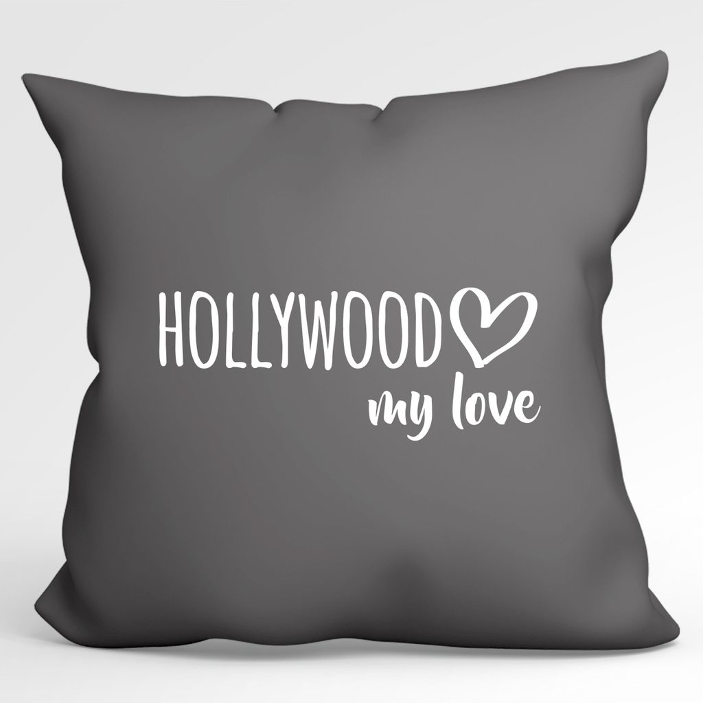 

Huuraa Cushion Hollywood my love декоративный чехол на подушку без наполнителя размер 40 x 40 см Steel Grey для всех любителей Голливуда США идея подарка для друзей и семьи Hellweg Druckerei