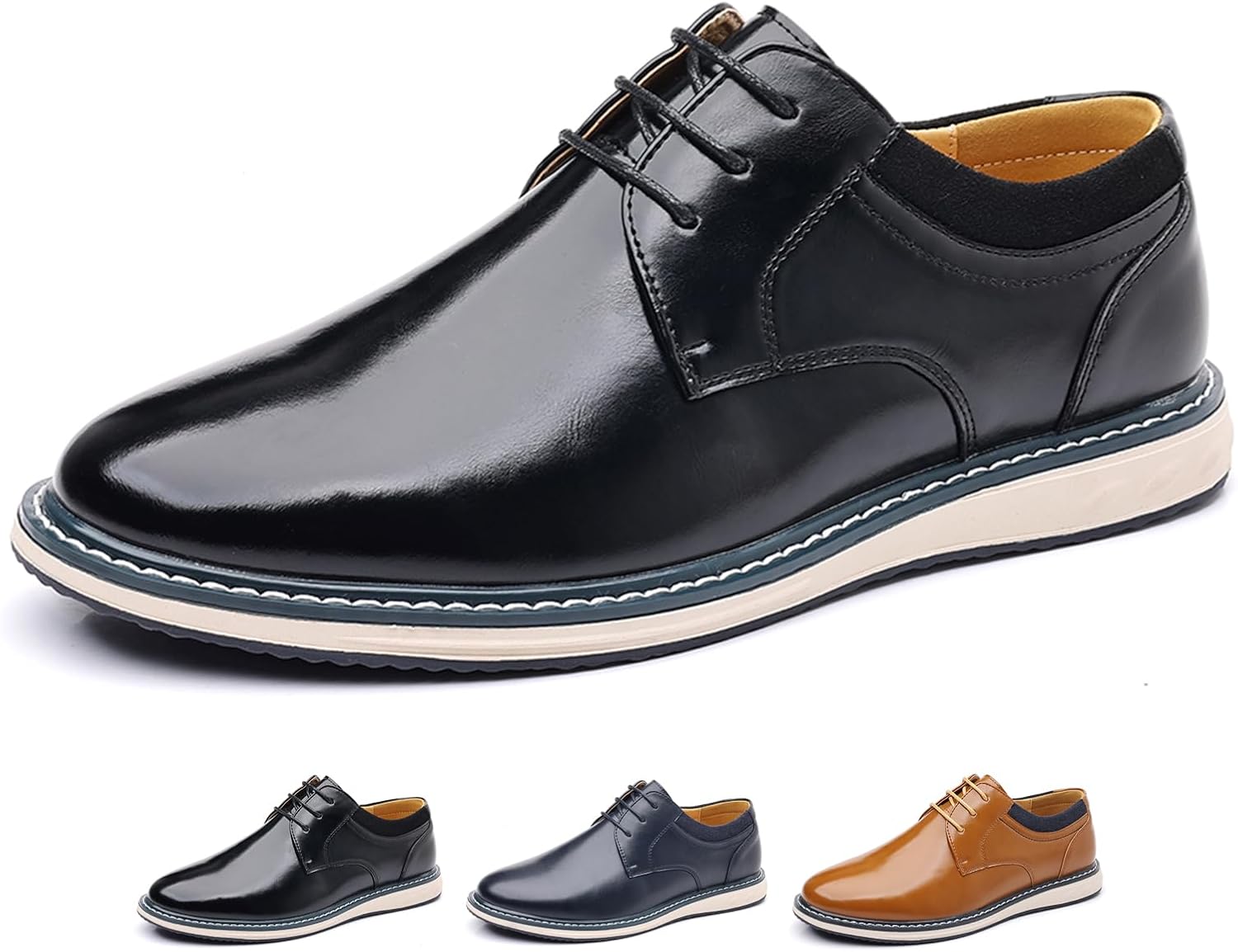 

Мужские кожаные повседневные оксфорды OXNEUHG, модные туфли на шнуровке с закрытым носком, низкие, с мягкой подошвой, формальные туфли, удобные для работы в офисе, деловых встреч и прогулок, черный