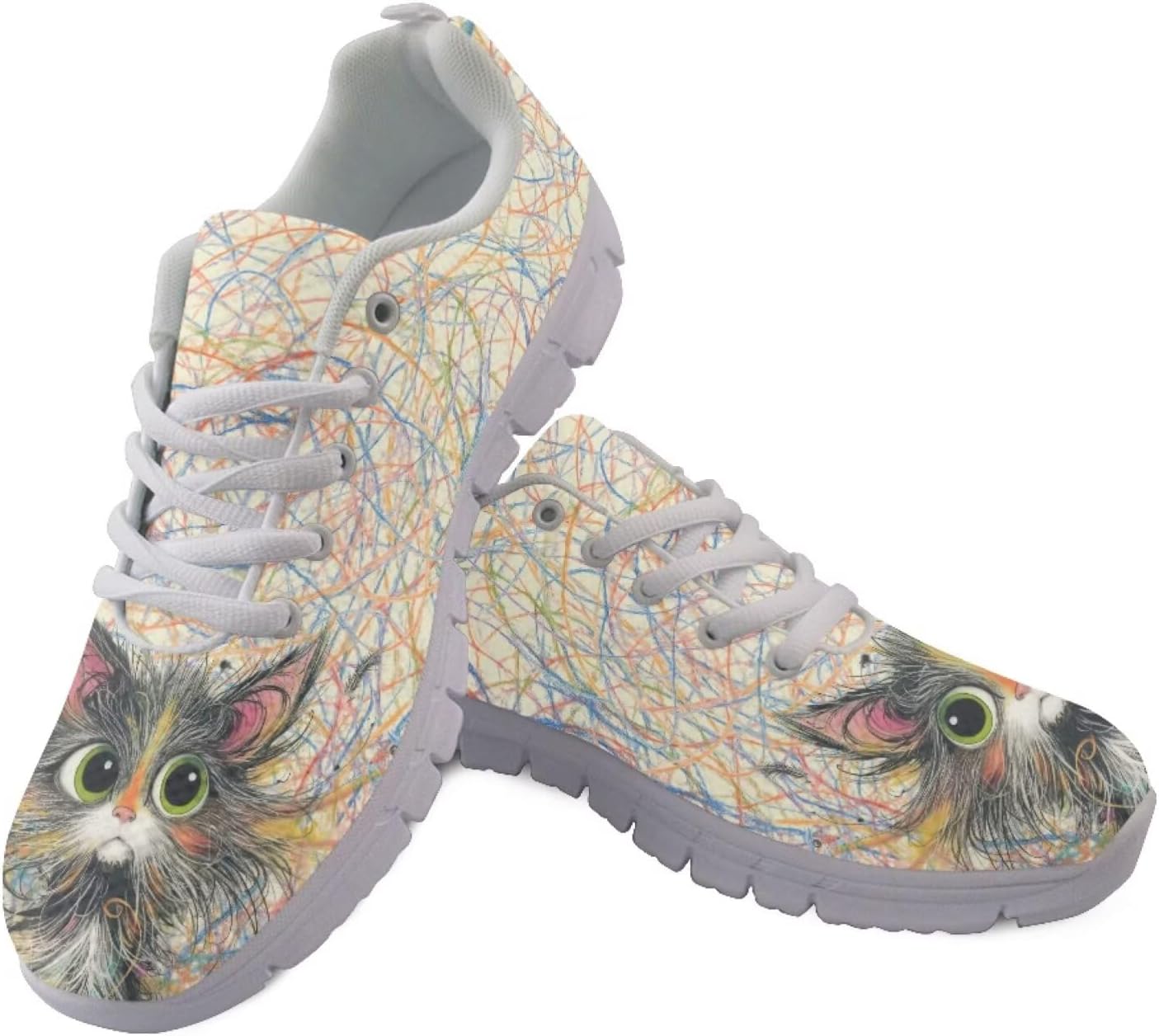 

Кроссовки Jeiento для мужчин и женщин с животным принтом, нескользящие, легкие, для фитнеса, дышащие, спортивная обувь из сетки, Colorful Kitten