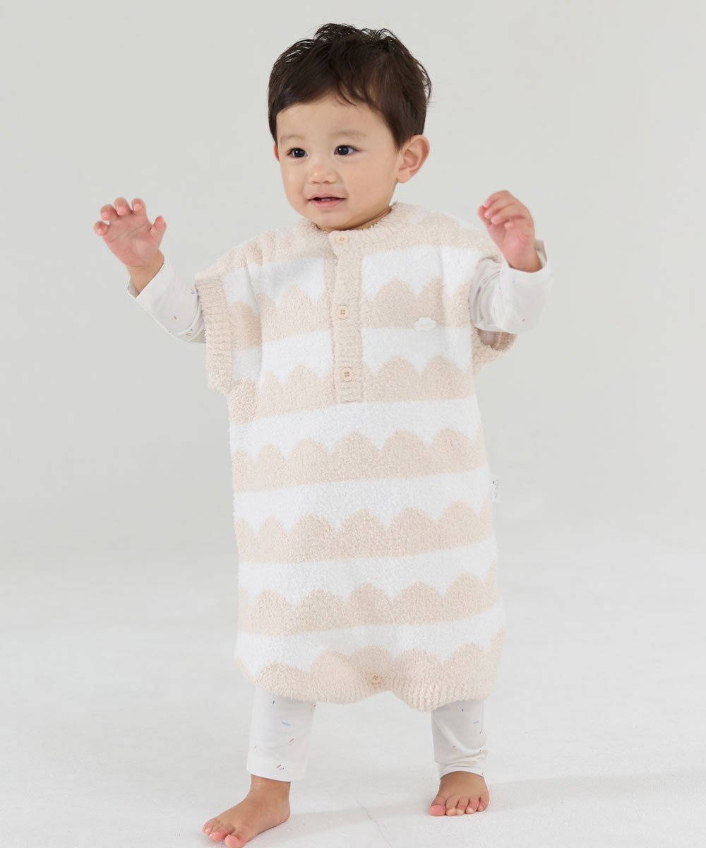 Длинный вязаный комбинезон с облачным узором Moimoln, beige