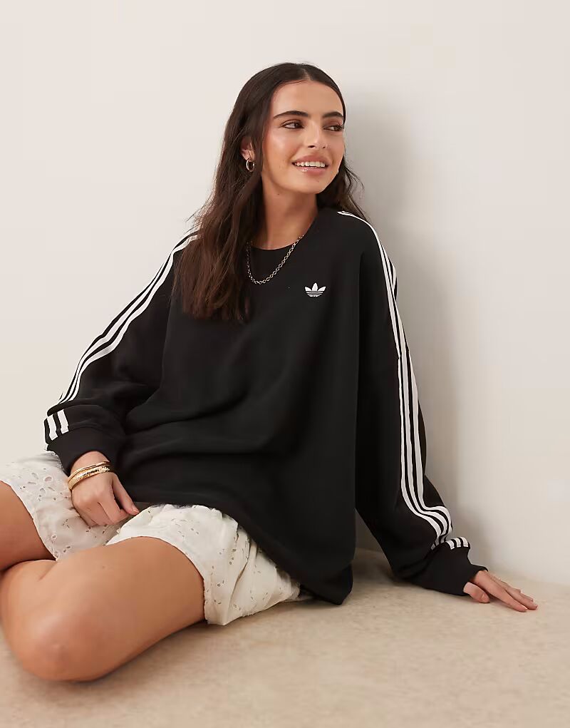 

Adidas Originals - Adicolor - Толстовка оверсайз черного цвета с тремя полосками