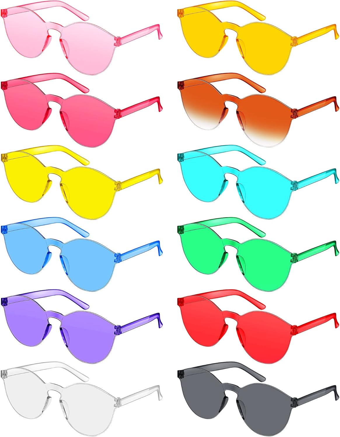 

Набор из 12 цветных очков: круглые солнцезащитные очки без оправы, прозрачные очки конфетных цветов, тонированные очки, стильные солнцезащитные очки TOODOO, Multi Color