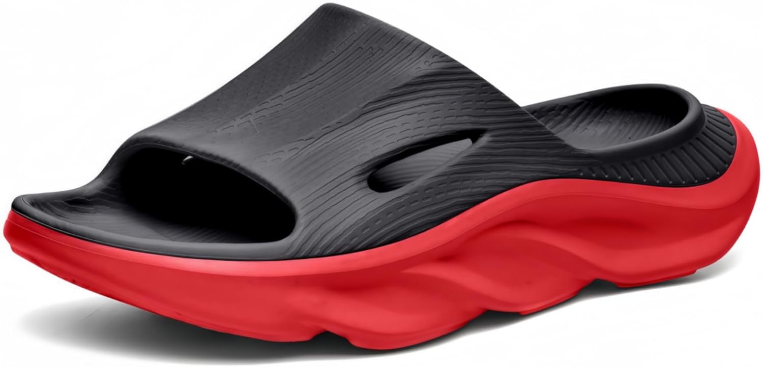 

Восстановительные слайды для мужчин и женщин - ортопедические сандалии с поддержкой свода стопы и толстой подушкой, тапочки при подошвенном фасците, легкие нескользящие шлепанцы для восстановления после тренировки Anyutech, черный/красный