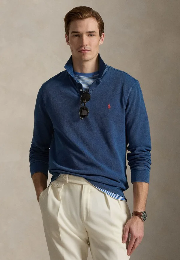 Поло-Рубашка из сетчатой ткани цвета индиго, приталенного кроя, на заказ. Polo Ralph Lauren, Medium Indigo