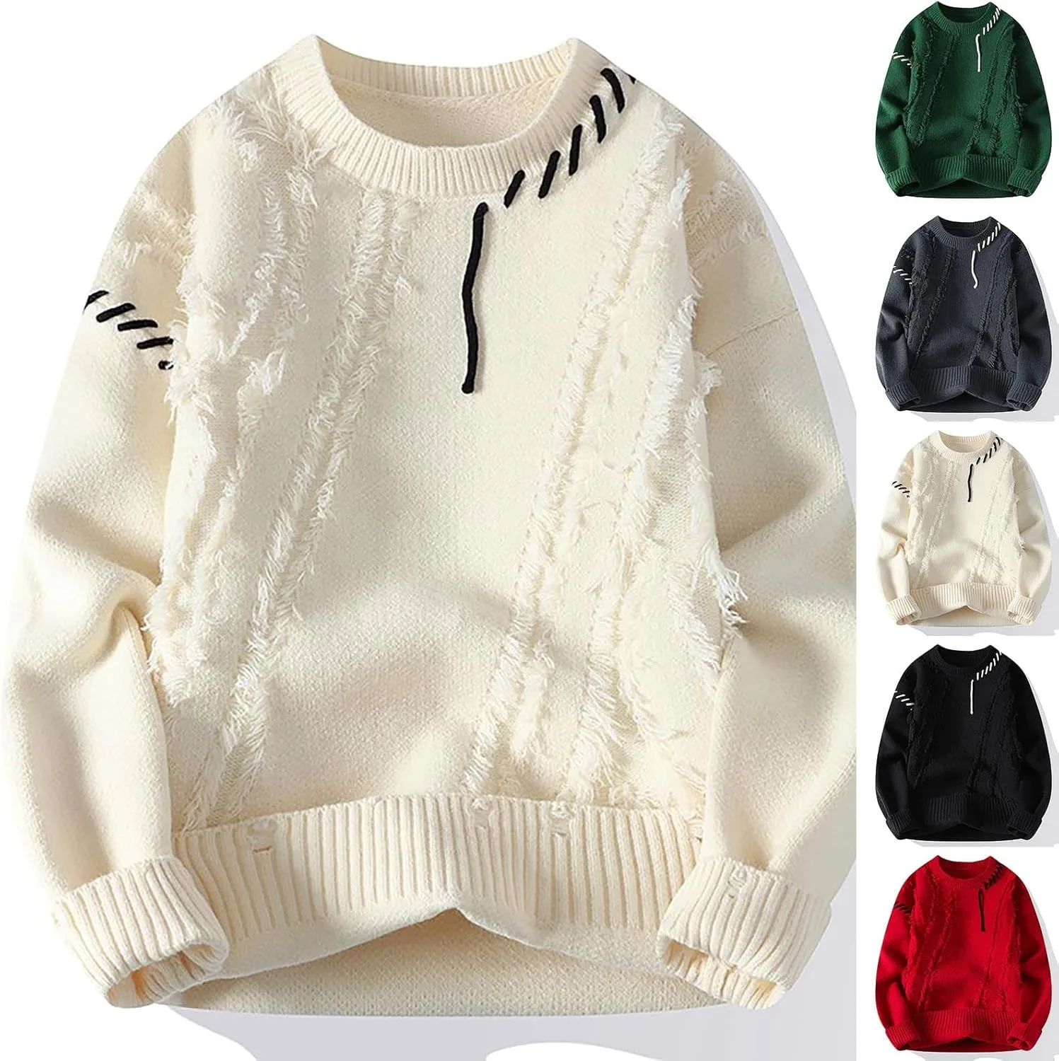 

Мужской свитер Raw Trim Design с длинными рукавами, уютный, свободный, вязаный Cambkatl