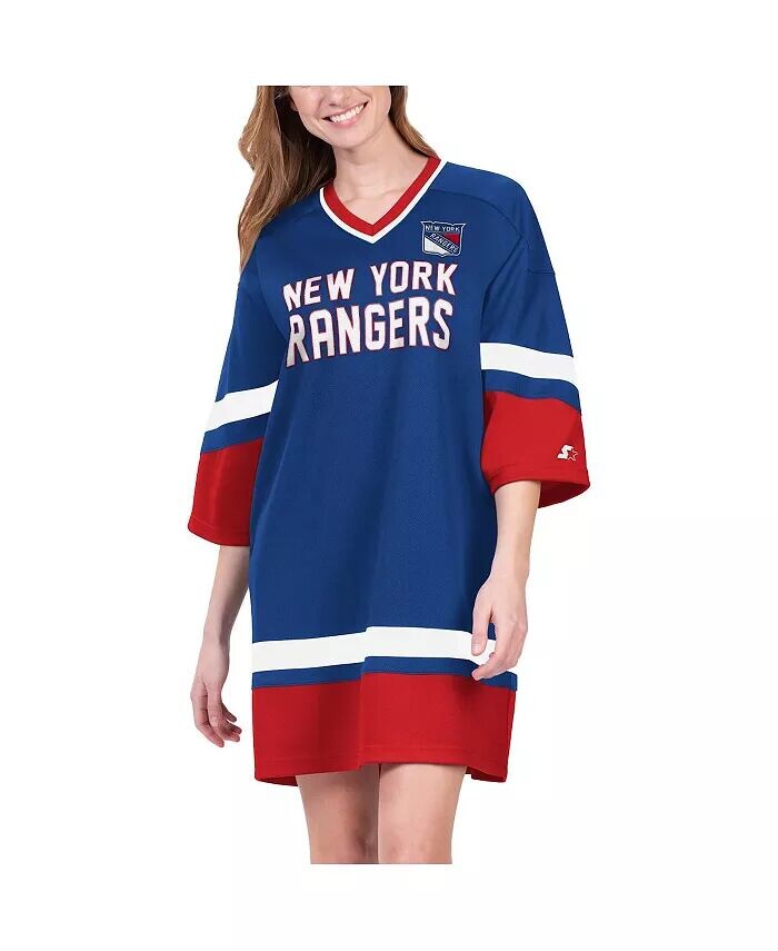 

Женское синее платье-кроссовки New York Rangers Hurry-Up Offense с V-образным вырезом и короткими рукавами Starter