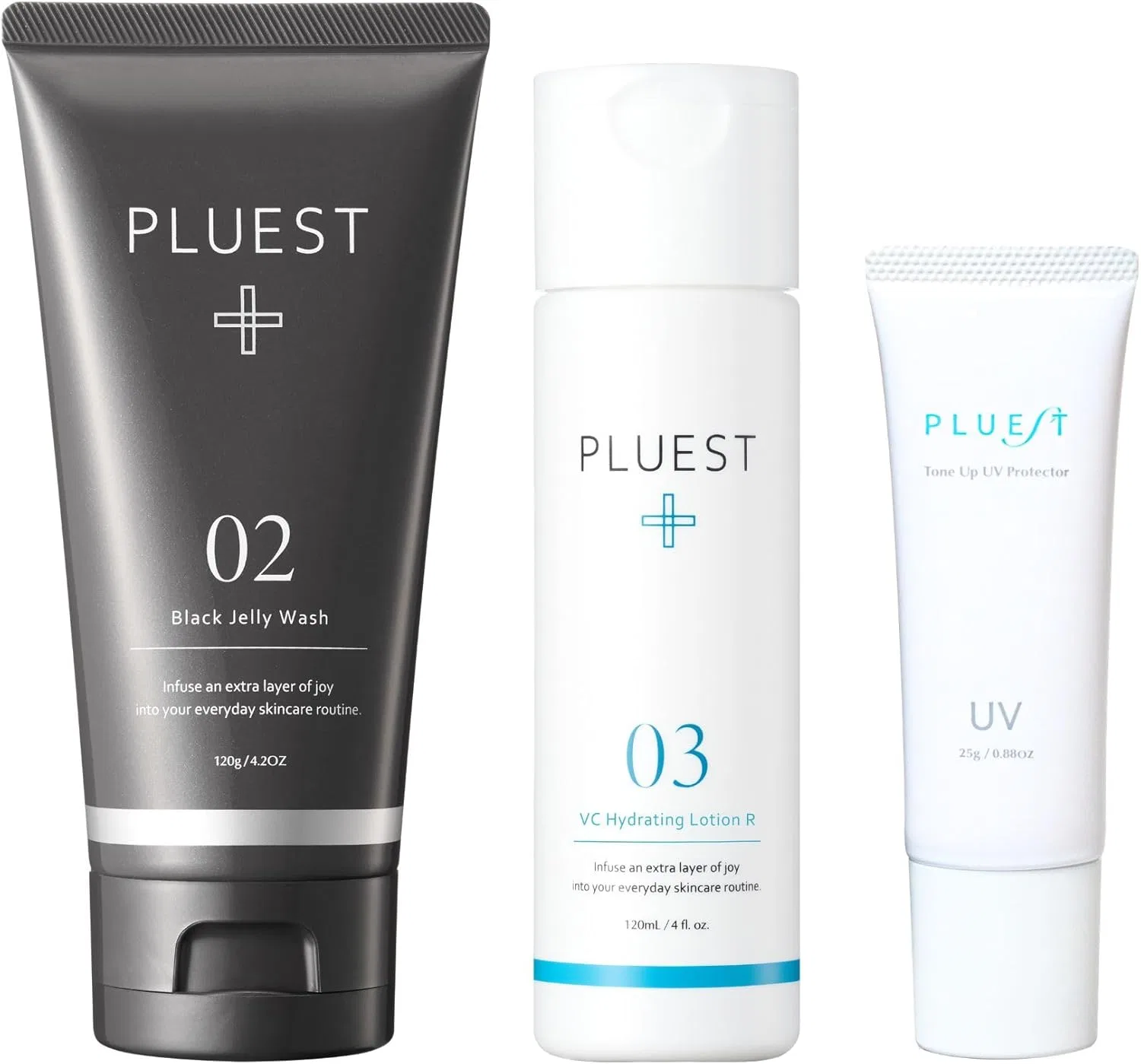 Набор для ухода за кожей PLUEST: очищающее средство, лосьон и УФ-крем