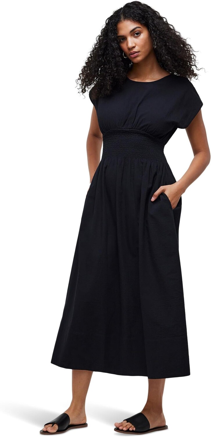 

Платье Madewell Smocked-Waist Midi Dress in Stripe Seersucker, цвет True Black