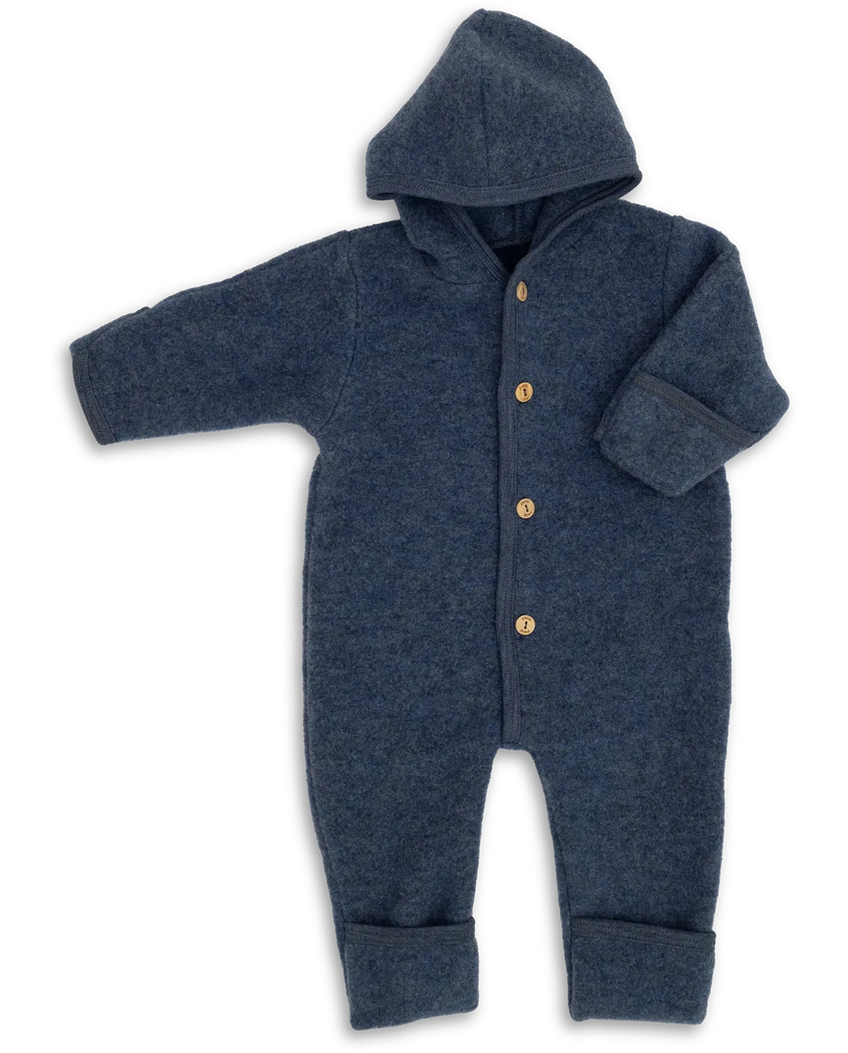 Baby-Overall с капюшоном, Holzknöpfen & Mulltuch Blaubaer, blau melange