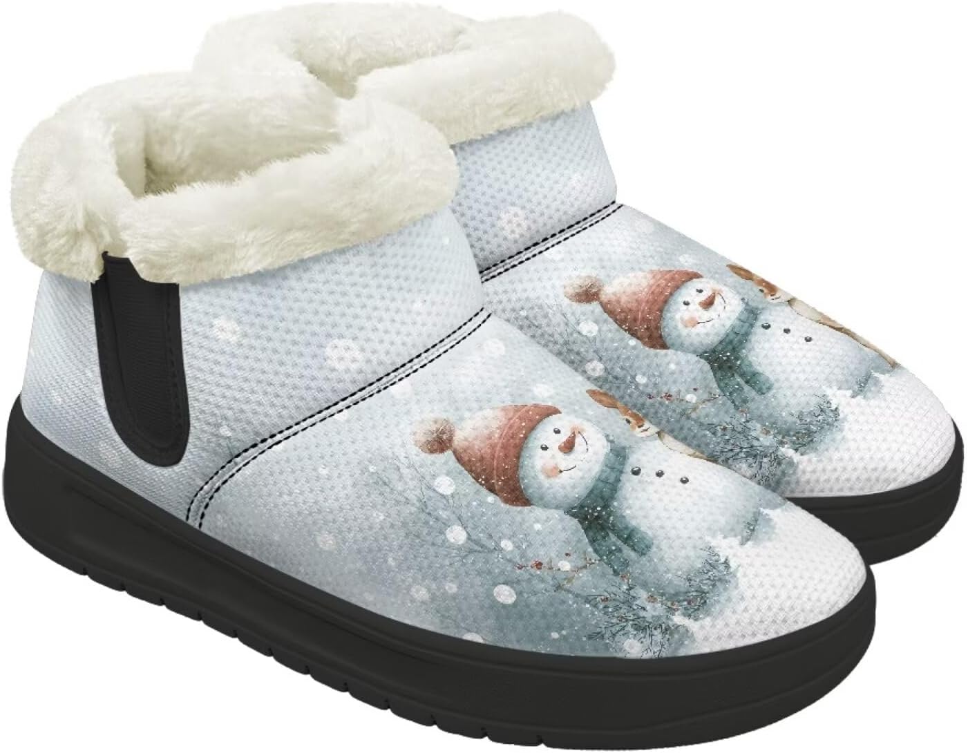 

Рождественские ботинки Forchrinse для женщин и мужчин, зимние пушистые снежные ботильоны, удобные теплые короткие ботинки для прогулок, Christmas Snowman Printed
