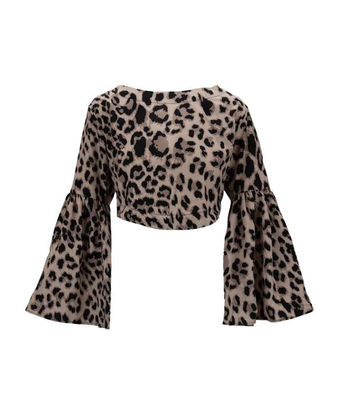 

Укороченный топ с животным принтом и длинными рукавами. Me-Fui, коричневый