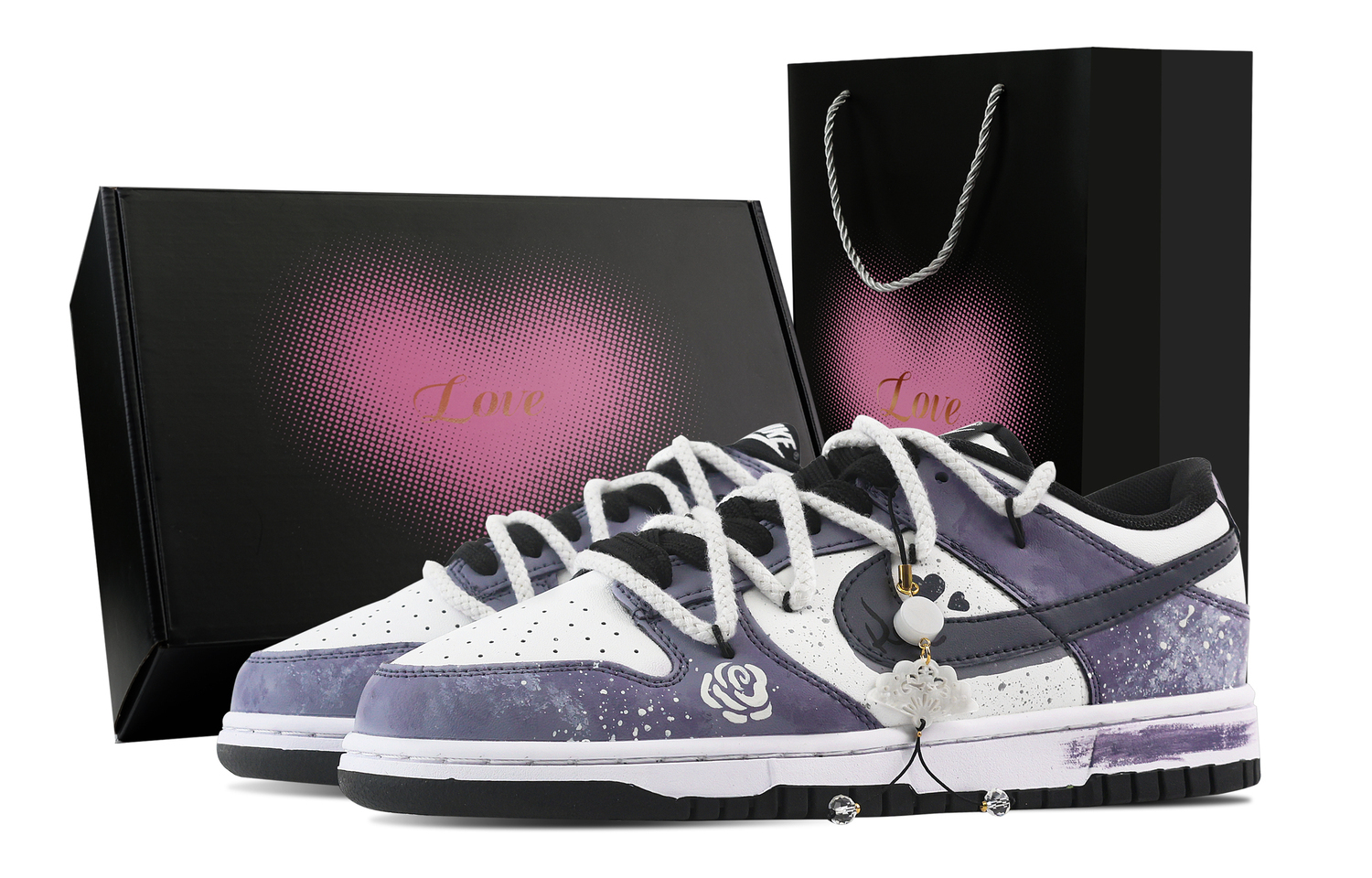 

Nike Данки Париж Роуз, устойчивые к истиранию скейтерские кеды с сердечками на коробке, унисекс, фиолетовые, цвет Purple