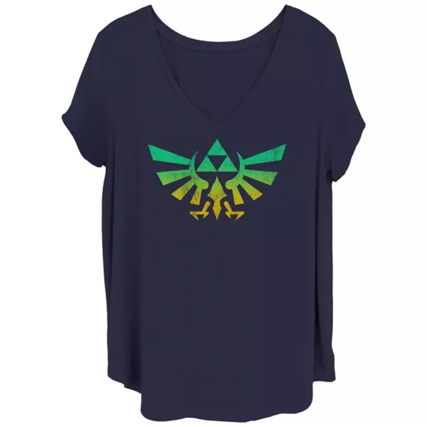

Футболка с V-образным вырезом и принтом "Герб Хайрула на закате" из The Legend of Zelda для подростков plus size Licensed Character, синий