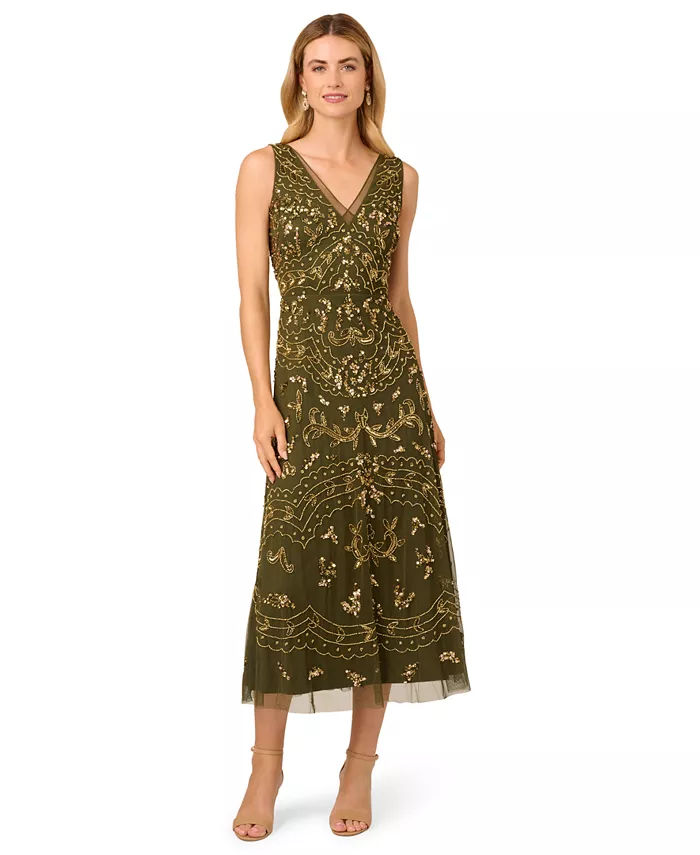 

Миниатюрное платье без рукавов с бисером Adrianna Papell