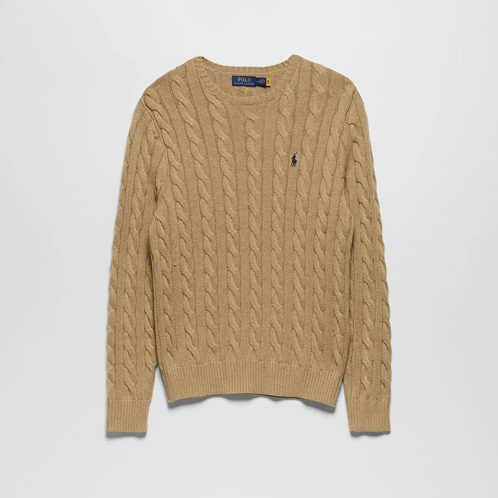 Мужской хлопковый свитер крупной вязки коричневого цвета от Polo Ralph Lauren