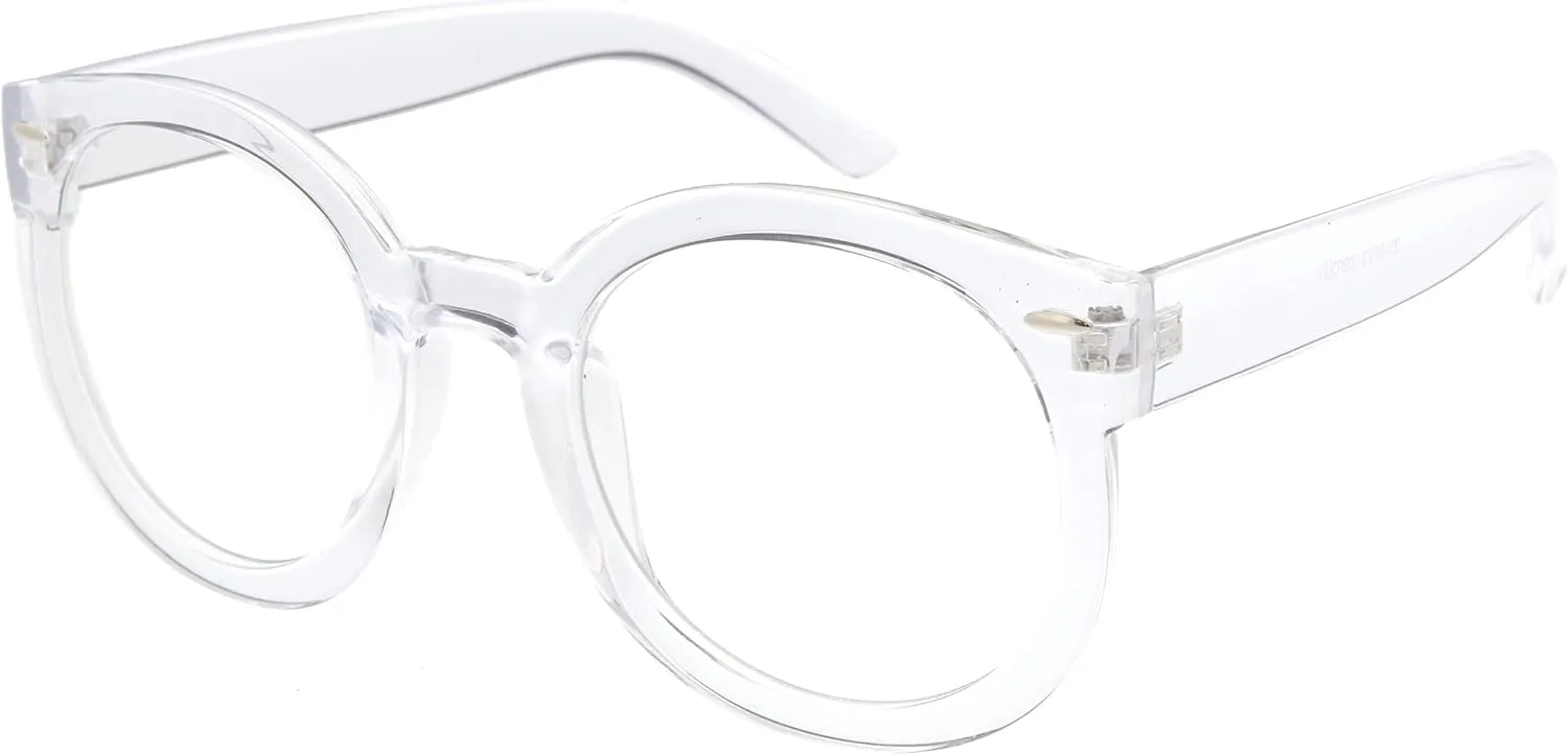 

zeroUV - Круглые ретро-солнцезащитные очки увеличенного размера для женщин с цветными зеркальными и нейтральными линзами, 53 мм, C13 | Clear/Clear (Blue Light Filter)