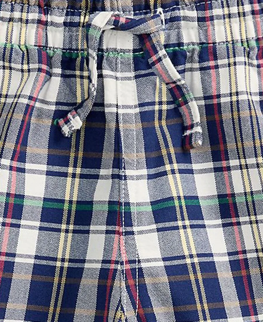 Детские клетчатые шорты-надеватели, размеры 2T-7 Polo Ralph Lauren, белый/синий — фото 3