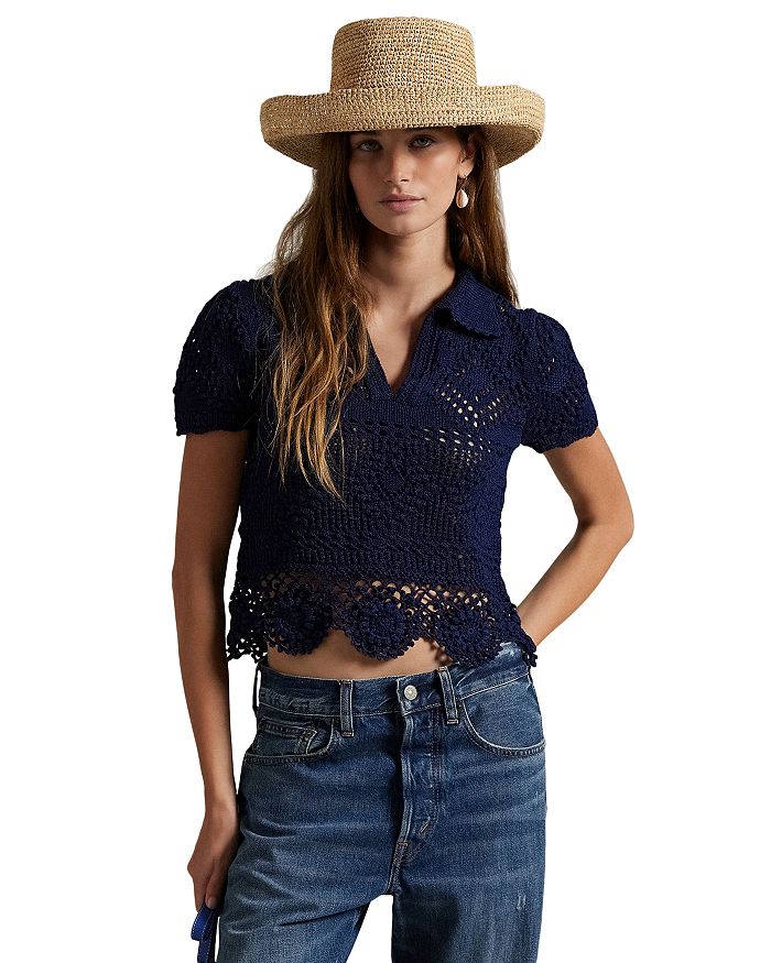 

Поло из хлопка с ажурной вязкой Ralph Lauren, синий