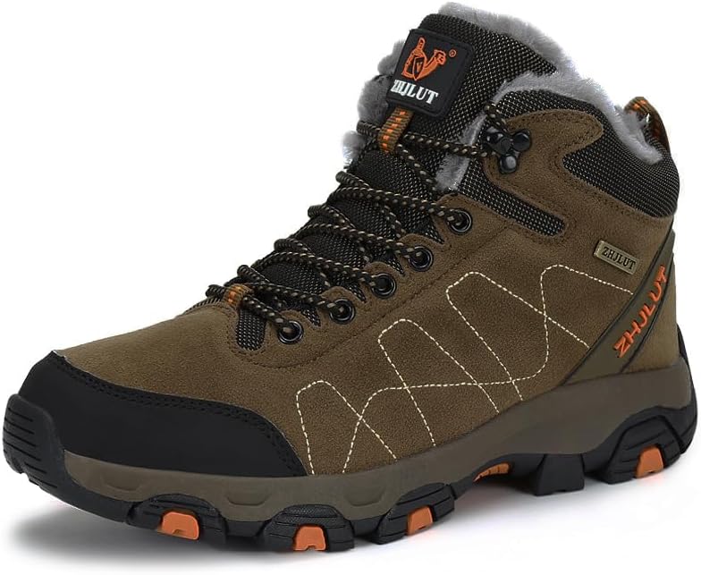 

Мужская шнуровка WAOLSU Зимняя шерсть Теплые альпинистические обувь Кроссовки Снежные ботинки на лодыжке, коричневый