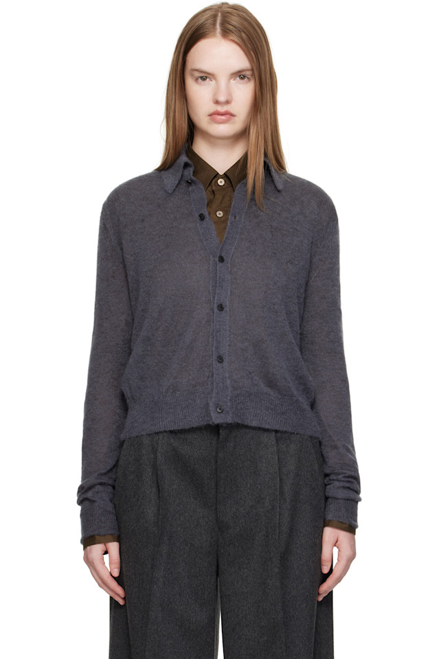 

Auralee Серая кардиган-рубашка из полупрозрачного мохера из детской шерсти