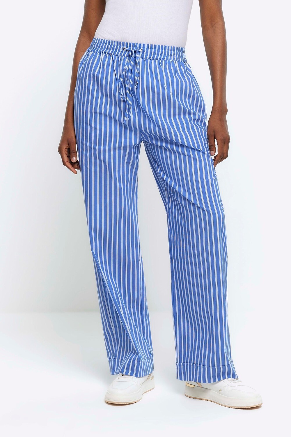 

Брюки из поплина в полоску без застежки River Island, синий