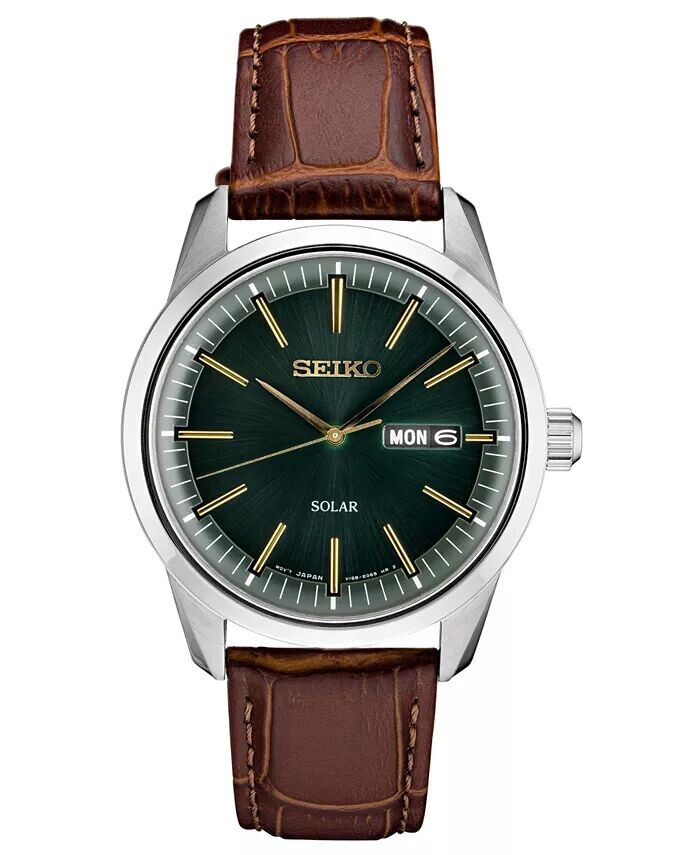 

Мужские часы Solar Essentials с коричневым кожаным ремешком, 40 мм Seiko
