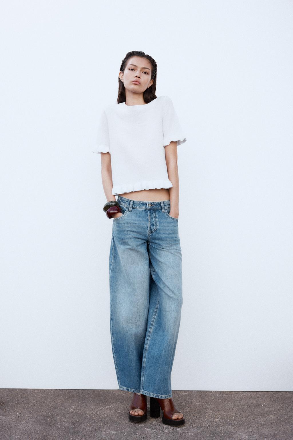 

Вязаный топ с оборками ZARA, белый
