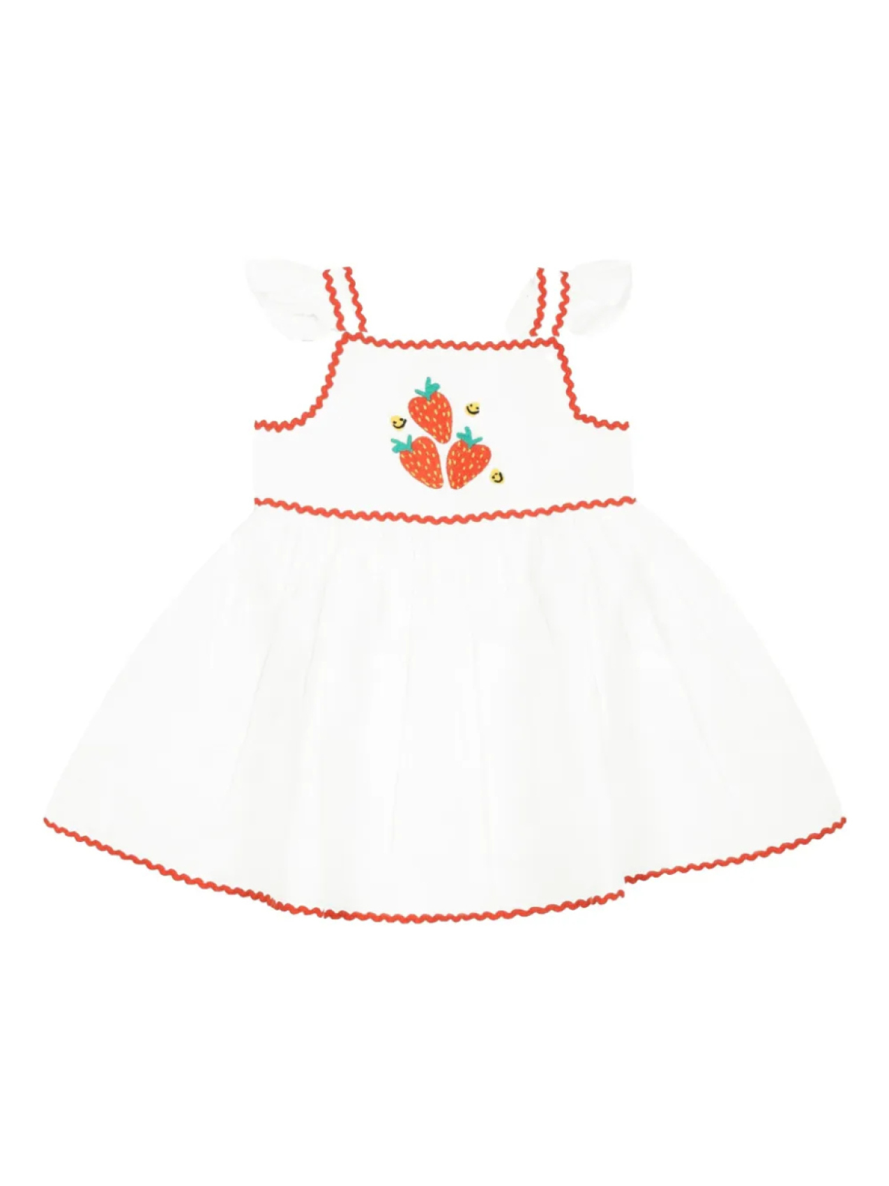 

Платье Stella McCartney Kids с вышитыми клубникой и рукавами-крылышками, белый