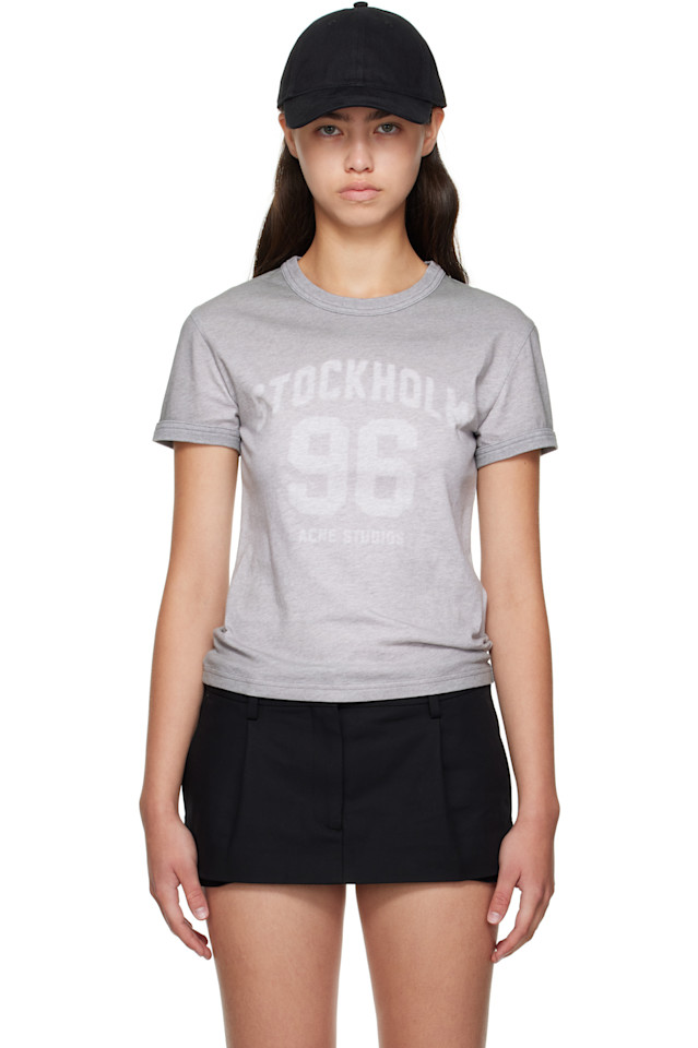

Acne Studios Футболка с винтажным логотипом, нанесенным методом распыления серого цвета