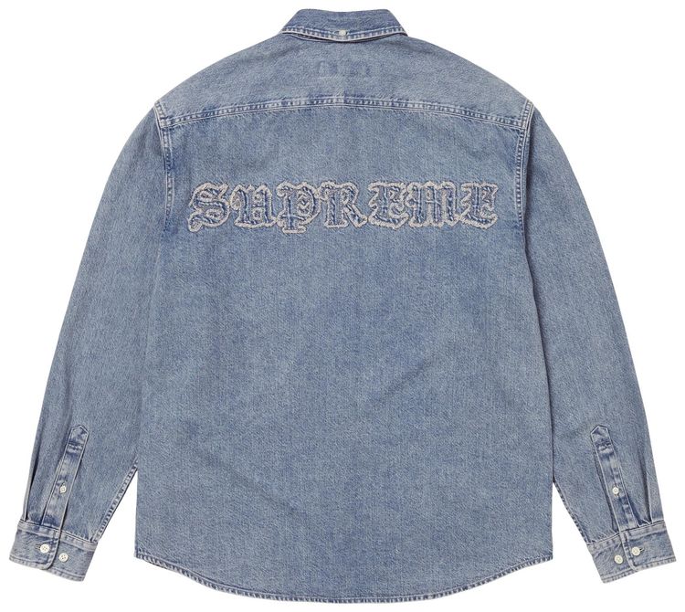 Джинсовая рубашка Supreme с аппликацией, цвет индиго — фото 2